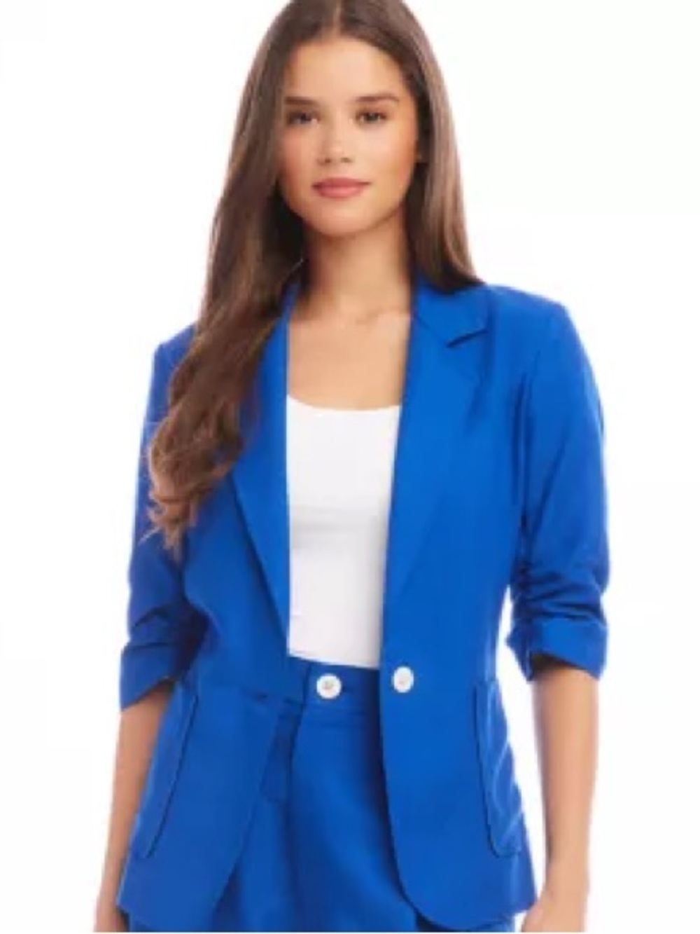 NWT ✨ Karen Kane Bright Blue Women's linen blend Single-Button Blazer -small